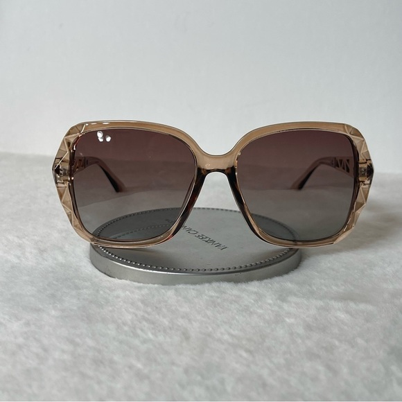 Brown & Gold Oversized Square Sunglasses Polarized Tinted w Crystal Frames New - Picture 8 of 9